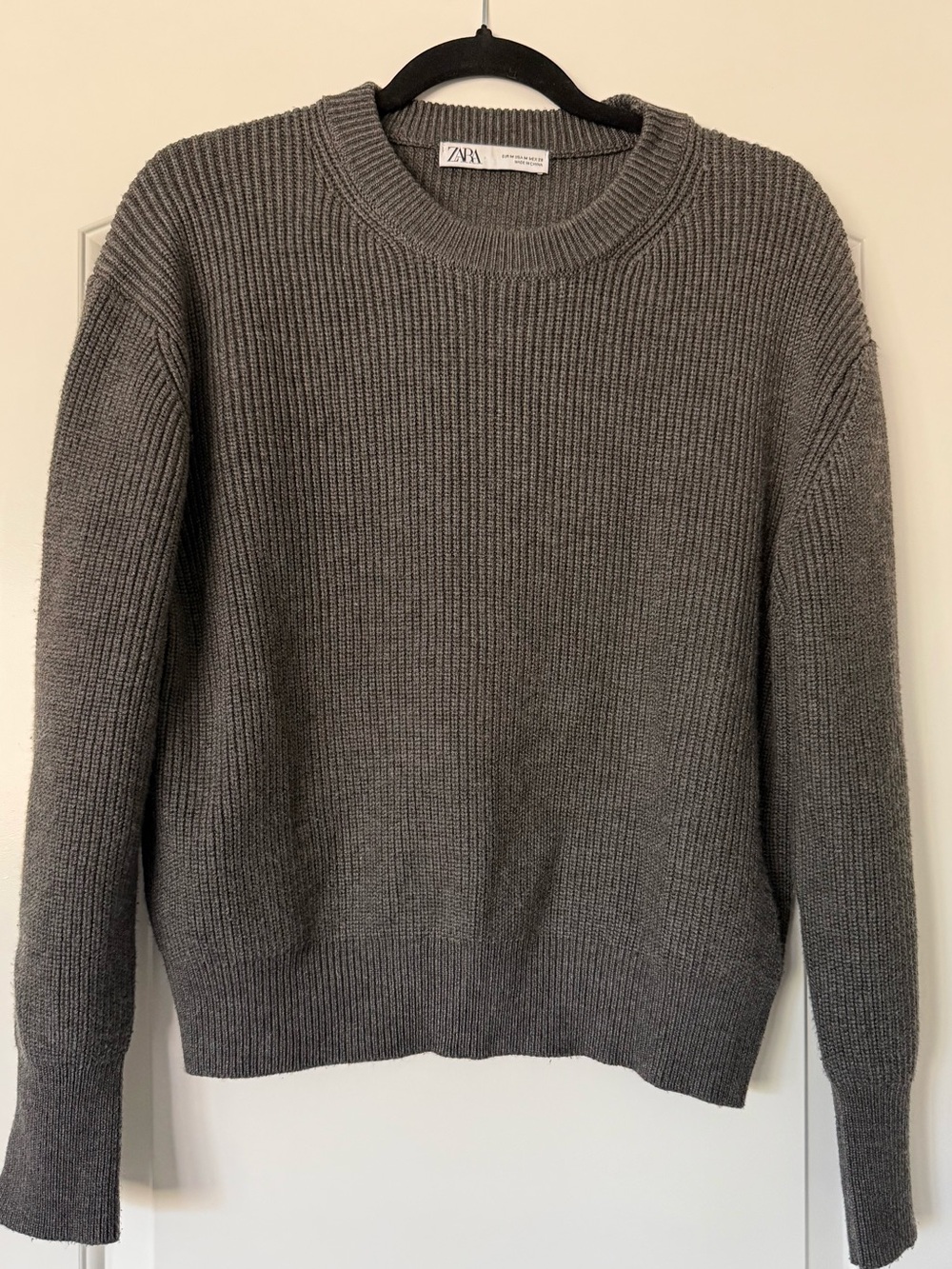 Zara Charcoal Ribbed Crewneck Sweater